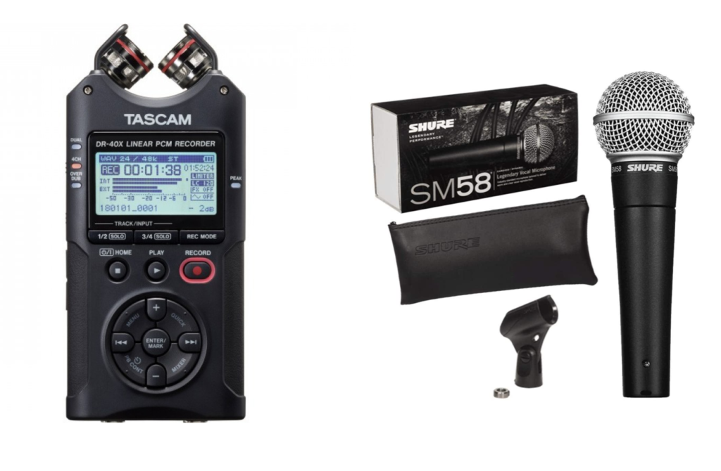 tascam podcast recorder and microphone